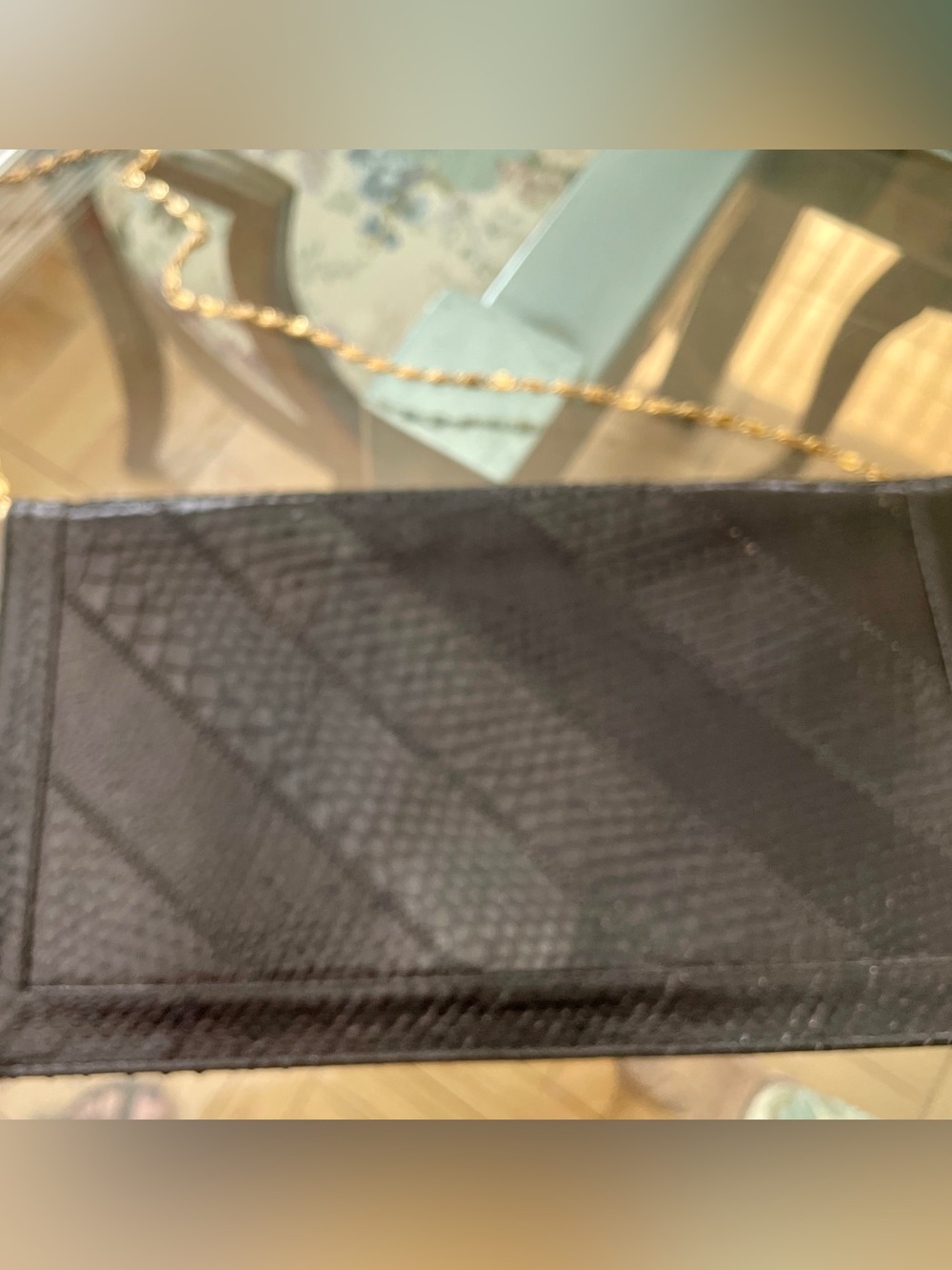 Black Textured Crossbody Clutch with Gold Chain